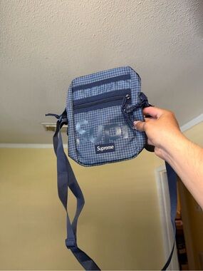 Supreme Navy Grid Shoulder/Crossbody Pouch